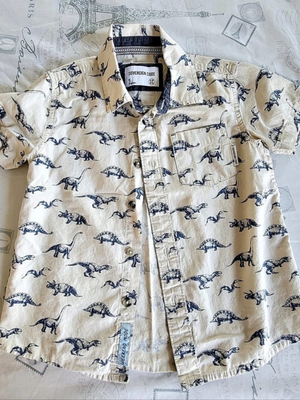Sovereign Code Dinosaur Print Short Sleeve Button-Down Shirt Size 5 Like New